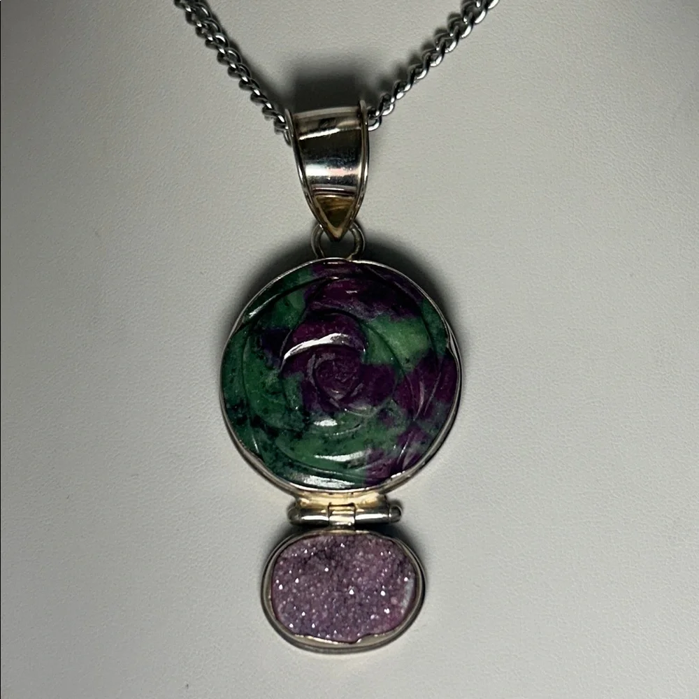 Artisan Made Vintage Sterling Silver Multi Gemstone Pendant Necklace